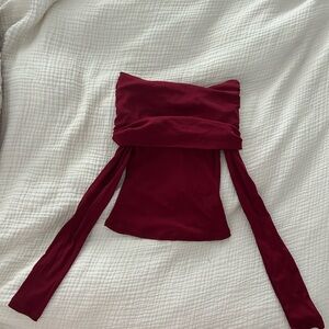 Red Off the Shoulder Mesh Top